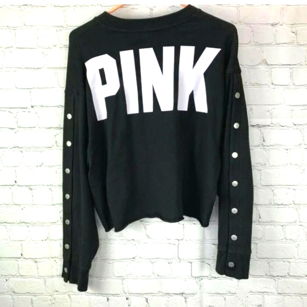 PINK Victoria's Secret BLACK/White snap button sleeves sweatshirt - size small